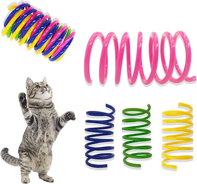 Cat Spring Toys 60 Pack, Interactive Toys for Kittens to Swat, Bite & Hunt, Colorful Durable Plastic Spiral Springs for Indoor Cats