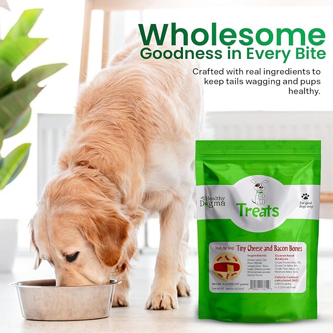 Healthy Dogma Cheese & Bacon Dog Treats | Savory Cheese & Bacon Flavor Tiny Bones | All-Natural, Wholesome Ingredients | Tasty & Nutritious Dog Snacks (6 oz)