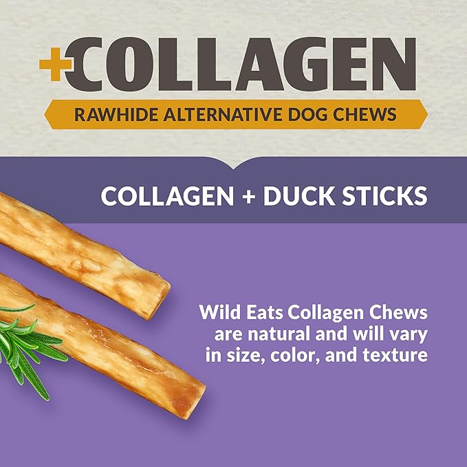 Wild Eats Duck Collagen Sticks for Dogs (75 Pack, 0.6 cm Wide) Long Lasting Dog Chews No Hide Dog Treat Bully Stick Alternative, Rawhide Free, Grain Free, High Protein