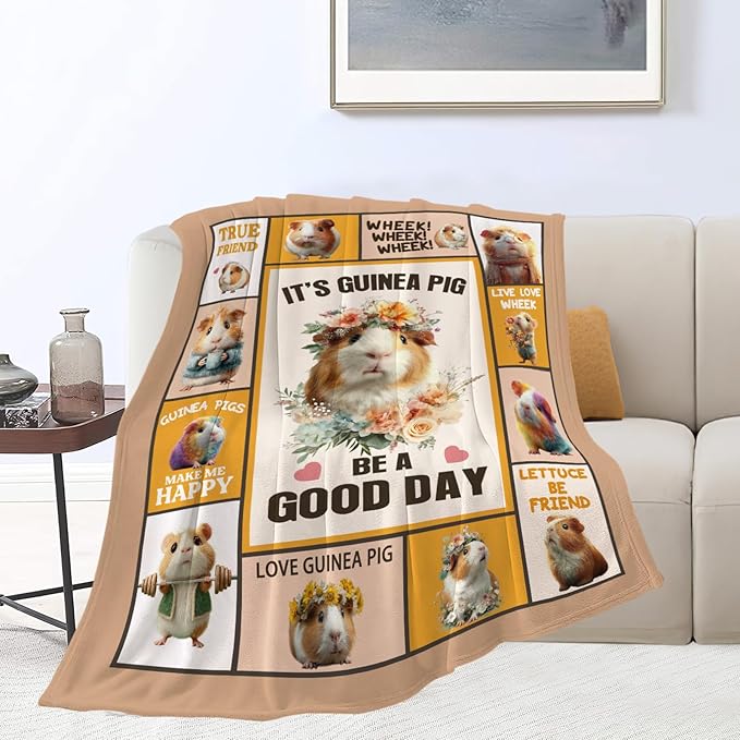 Guinea Pig Throw Blanket Guinea Pig Stuff Gifts for Kids Girls Boys Adults Women Men Soft Cozy Warm Plush Fluffy Fuzzy Fleece Blanket Decor 50''X60''