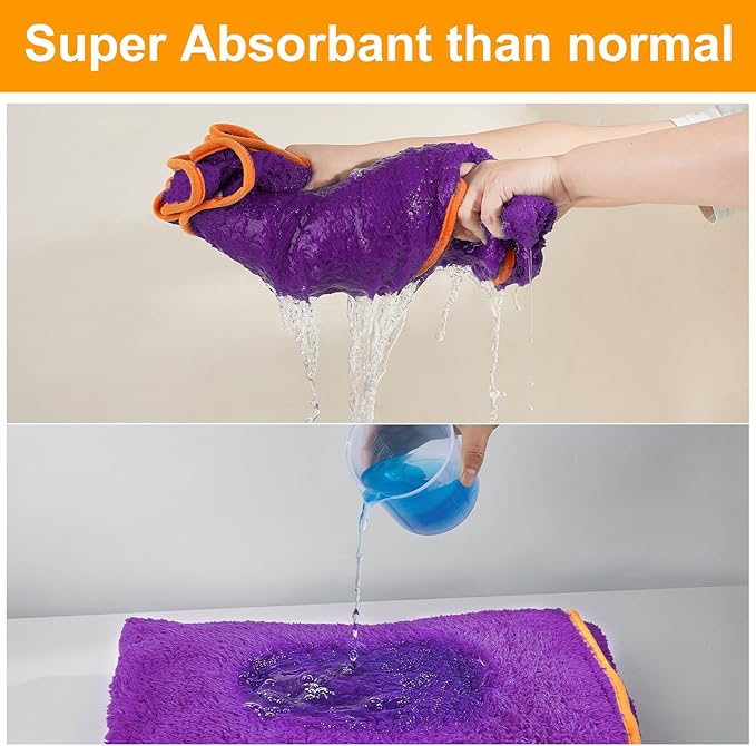Bienbee Dog Bathrobe, Quick Drying Super Absorbent Dog Robes for After Bath, Warm Keeping Dogs Towel, Dogs Bath Supplies, Dark Purple M