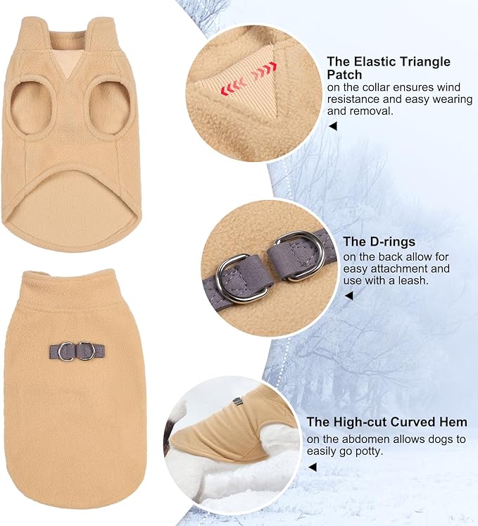BEAUTYZOO Dog Fleece Vest Sweater Winter Jacket for Small and Medium Large Dogs with D-Ring Leash Cold Weather Coat Hoodie for XS S M Dogs Boy or Girls