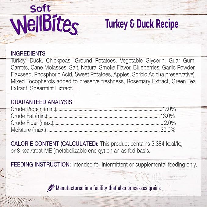 Wellness-Wellbites Natural Grain Free Soft Dog Treats, 4 Flavor ( Beef & Turkey , Chicken & Venison , Chicken & Lamp, Turkey & Duck) 6 oz