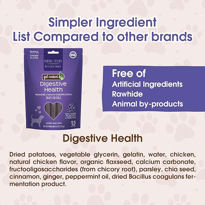 Get Naked Grain Free 1 Pouch 6.2 Oz Digestive Health Dental Chew Sticks, Small