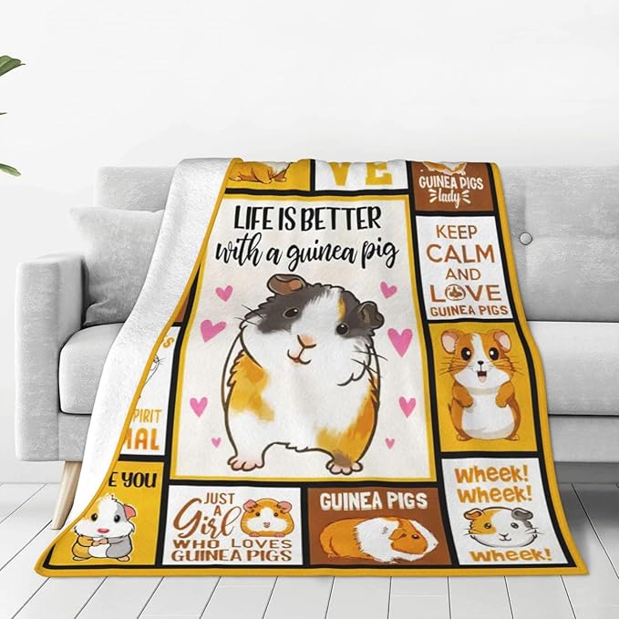 SweetFox Guinea Pig Blanket, Funny Cute Guinea Pig Decor Animal Throw Blanket Gifts for Girls Boys Lovers Super Warm Soft Plush Fleece Flannel Winter Bedding Blankets for Kids Adults Women 60"X50"