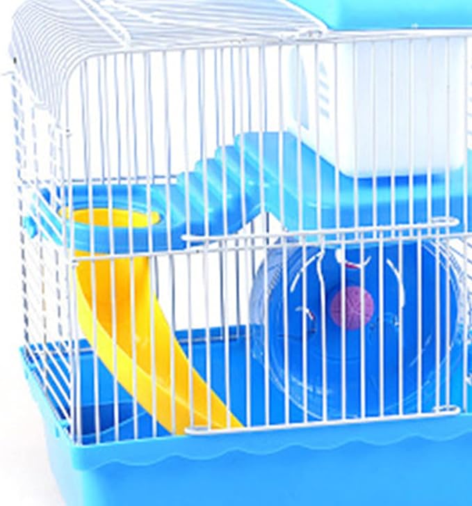 Naroote Hamster Cage, 2 Tiers Large Hamster Cages - Ideal Habitat for Smaller Animals Gerbils, Spacious, Portable, High Chassis Design Hamster Mice Travel Cage for Exploration and Play (Blue)