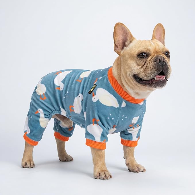 Fitwarm Adorable Duck Dog Pajamas, Warm Winter Dog Clothes for Small Dogs Boy Girl, Cozy Pet Onesie with Feet, Blue, White, Orange, XS