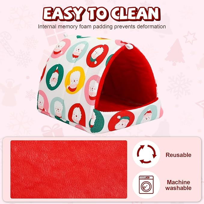 UPINS 2 Pack Christmas Guinea Pig Hideout,Guinea Pig Bed Washable Small Animal House Cage Accessories for Chinchillas Hamsters Hedgehogs Ferrets Bearded Dragons and Rats