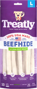 USA Beefhide Chip Rolls 10-11" Dog Chew Treats - Natural Flavor, 10 Count/1 Pack