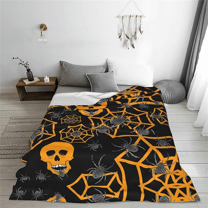 banonaty Halloween Blanket Skeleton Spider Throw Blankets Ghost Gothic Cozy Fleece Flannel Plush Bedding Skull Gifts for Men Women Boys Teen Girls Kids for Couch Sofa Bed Decor 40"X50"