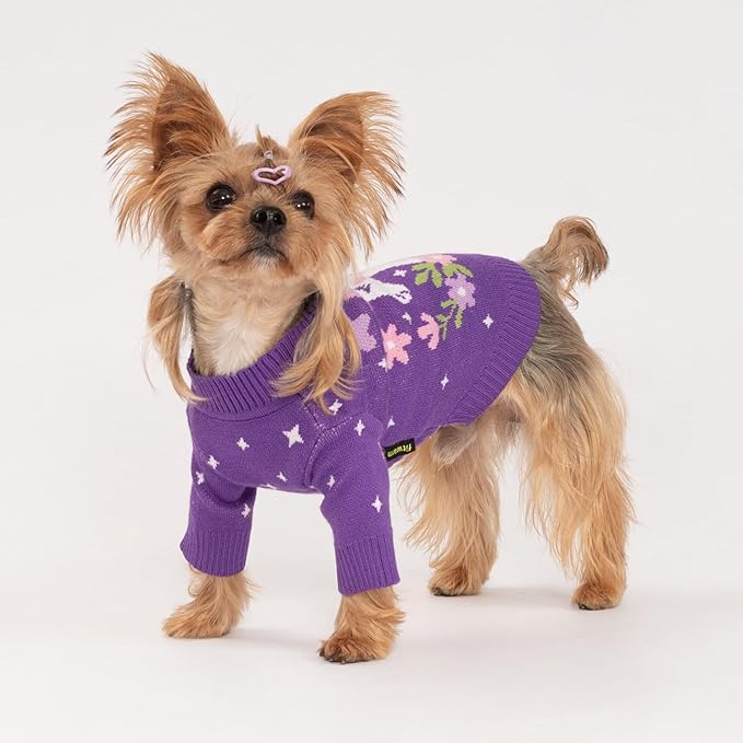 Fitwarm Adorable Unicorn Dog Sweater, Thermal Dog Winter Clothes for Small Dogs Girl, Pet Outfit, Purple, Pink, White, Large