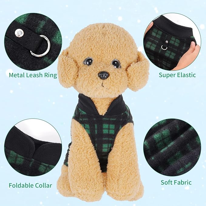 Rbenxia Buffalo Plaid Dog Sweaters with Leash Ring - Soft Fleece Vest Jacket Pet Clothes Winter Outfits for Small Puppy Cat Pets (Medium)