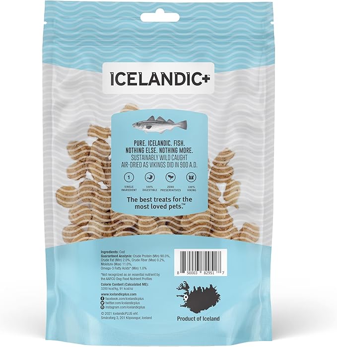 Icelandic+ Mini Fish Chips: Cod - 2.5oz Bag,Dog Treats,Wild-Caught & Air-Dried,Ingredient Crunchy Pet Snacks,Just The Fish Nothing Else,(Pack of 2)