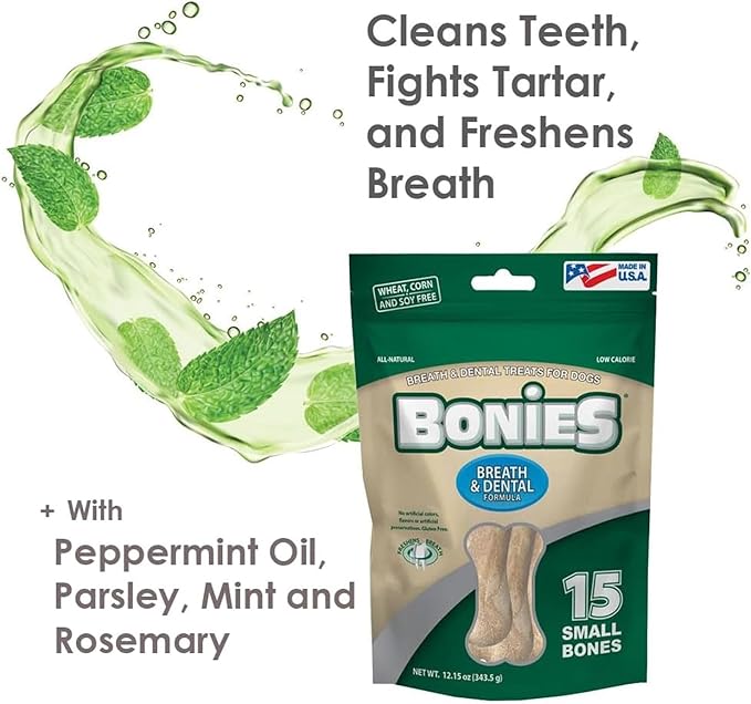 Bonies Natural Breath and Dental Formula Large-Sized Single Bone - All-Natural Ingredients, Fresh Breath, Cleans Teeth, Low Calories, Chicken Flavor, [Large Dog], 1 Bone