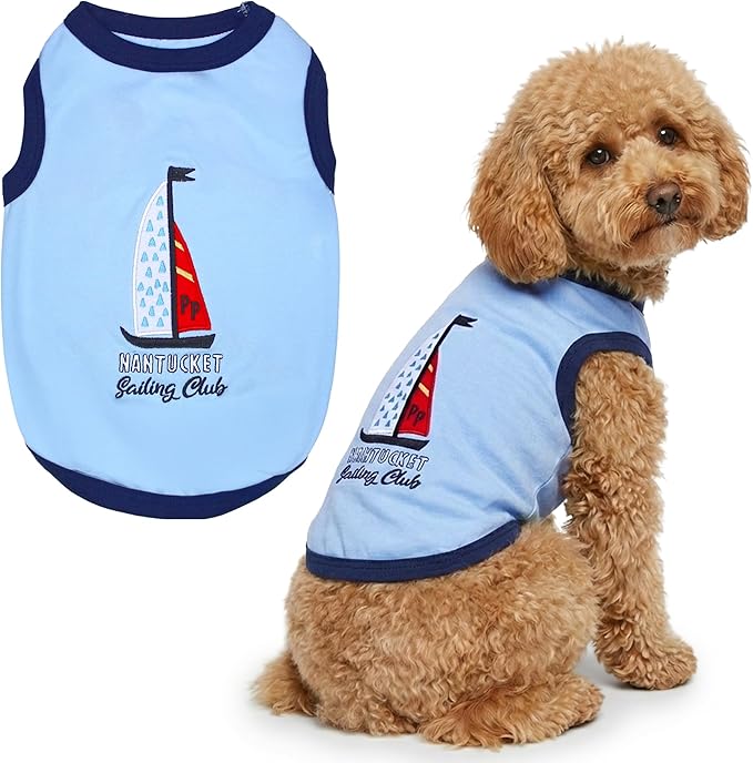 Parisian Pet Dog Shirt – 100% Cotton Shirts for Large Dogs – Nautical Sleeveless Puppy Vest – Lightweight and Breathable Pet Apparel – Pullover Summer Dog Clothes - Stretchy Funny T Shirts for Dogs