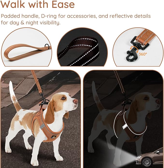BELLA & PAL Step in Vest Harness for Small and Medium Dogs, No Pull Small Dog Harness with Leash Set, Comfortable Air Mesh Dog Vest Harness with Reflective Strip (Mokka, L)