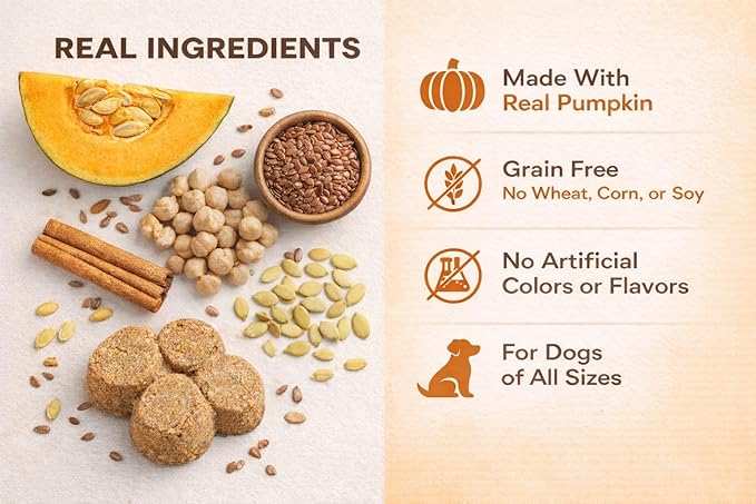Grain Free Pumpkin Dog Treats - Crunchy Dog Biscuits, Low Calorie Training Treats for Dogs - Clover-Shaped Dog Cookies for All Breeds, All Life Stages, No Wheat Corn Soy - 20oz (Packaging May Vary)