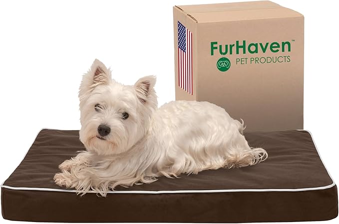 Furhaven Water-Resistant Memory Foam Dog Bed for Medium/Small Dogs w/ Removable Washable Cover, For Dogs Up to 35 lbs - Indoor/Outdoor Solid Polycanvas Mattress - Espresso, Medium