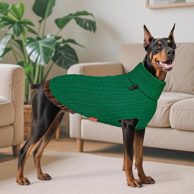 KYEESE Dog Sweater Warm Turtleneck Large Dogs Sweater with Gingham Patchwork Soft Pullover Dog Sweaters for Large Dogs Stretchy Comfy Pet Coat for Fall Winter Cold Weather