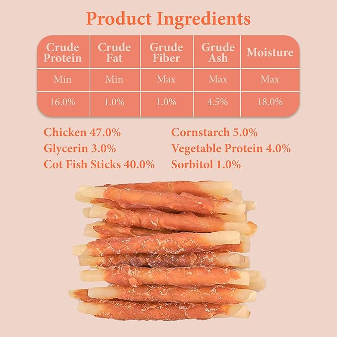Annika Dog Treats Chicken Wrapped Cod Sticks – Natural, Single Ingredient Cod Dog Treats & Chicken Jerky for Dogs – Long Lasting Fish Chews for Small, Medium & Large Dogs, 11.6 oz