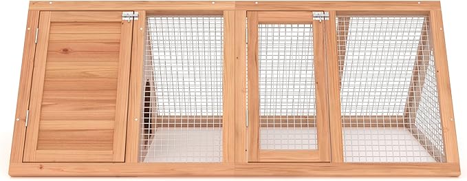 Rabbit Hutch, Small Chicken Coop Outdoor A-Frame Quail Cage with 2 Door & Run Cage Wooden Triangle Quail Hutch with Ventilating Wire Poultry Hutch for Small Animal (Wood)