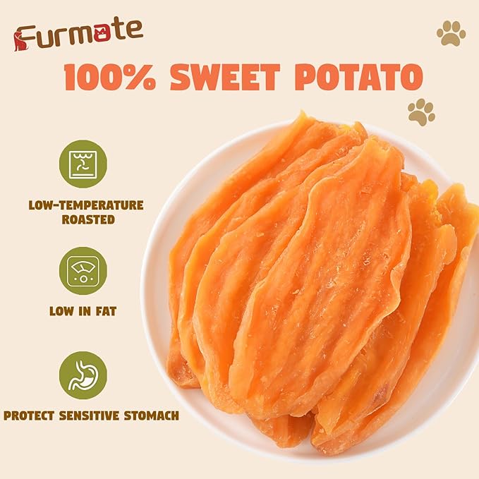 Sweet Potato Chews for Dogs, Healthy Dog Training Treats Low Fat, Human Grade Single Ingredient Dried Sweet Potato Slices for Small Medium Large Breed, Rich in Dietary Fiber,10.58 oz