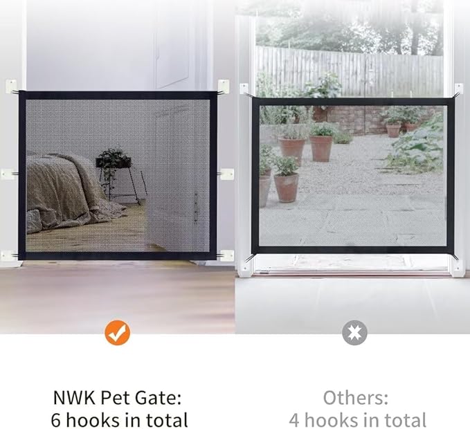 NWK Pack of 2 Magic Dog Gate for Stairs Pet Gate for The House Providing a Safe Enclosure for Pets to Play and Rest, 6 Hooks Design (2, 35''X30'')