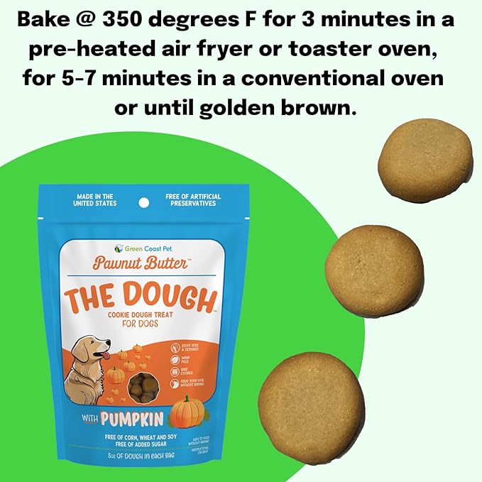 Pawnut Butter The Dough-Pumpkin Cookie Dough For Dogs 5 oz Digestive, Soft Treats with Real Peanut Butter, Made with Natural Ingredients, Dog Training Treats Wrapping Pills, Xylitol Free