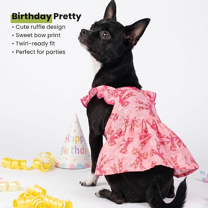 Fitwarm Ruffle Sleeves Bowknot Dog Dress, Birthday Clothes for Small Dogs Girl, Pet Outfit, Pink, XS