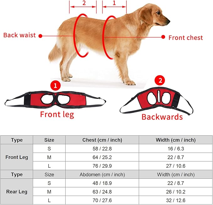 Pet Walking Aid, Rear Dog Leg Support Harness Walking Aid Lifting Pulling Vest for Old Injured Dogs (Red hind Legs L)