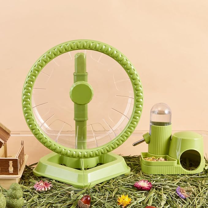 Hamster Wheel, Quiet Spinner Hamster Running Exercise Wheel with Adjustable Stand for Small Animals Syrian Dwarf Gerbils Mice (Green, Medium(7.6 inch))