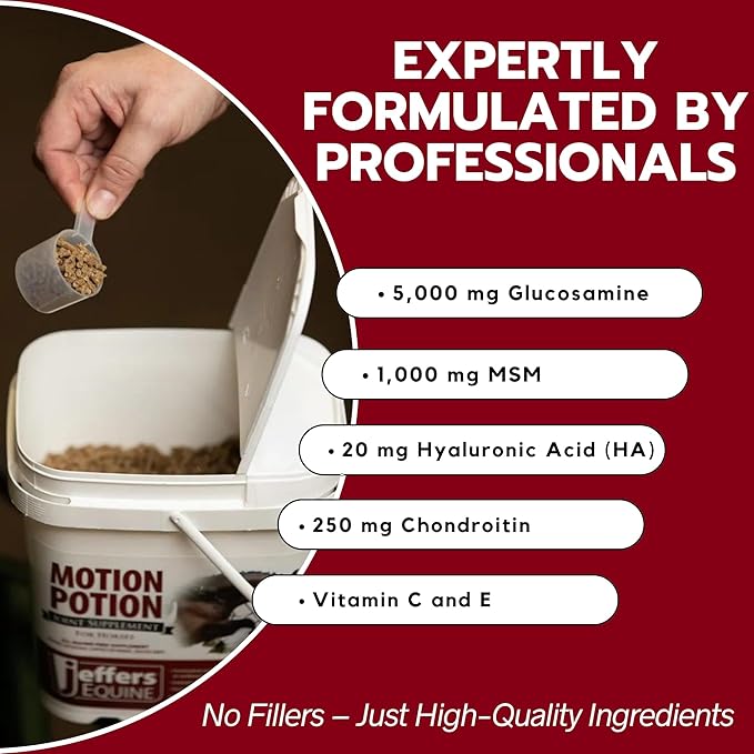 Jeffers Motion Potion Horse Joint Supplement Pellets – Glucosamine HCL, MSM, Chondroitin, Hyaluronic Acid, Vitamin C & E, Daily Equine Support for Senior & Active Horses – 3.1, lbs 160 Day Supply