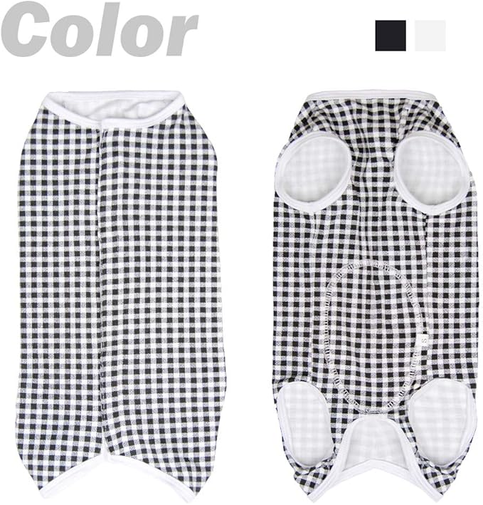 Dog’s Recovery Suit Post Surgery Shirt for Puppy, Wound Protective Clothes for Little Animals(Black White Plaid-s)