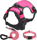 Dog Harness Set, No Pull Dog Vest Harness and 5ft Leash & Collar for Small Medium Sized Large Dog Cat,Adjustable Soft Nylon Padded Dog Vest Reflective Front Clip Vest with Easy Handle -Pink S
