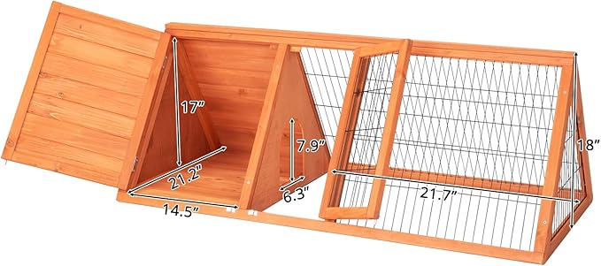 50" Outdoor Triangular Wooden Bunny Rabbit Hutch/Guinea Pig House with Run,Indoor Outdoor Bunny Cage Rabbit House, Guinea Pig Hutch, Pet House for Small Animals