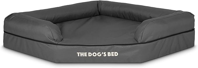 The Dog’s Bed Orthopedic Memory Foam Corner Dog Bed, Calming Surface – CertiPUR-Certified Foam, Oxford Fabric, Grey with Black Trim, Large