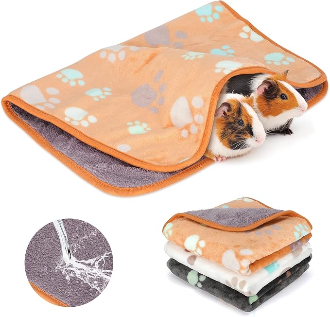 YUEPET Waterproof Guinea Pig Blankets Washable 3 Pack Small Animal Fleece Cage Liners Pet Soft Sleep Mat Pad Cover Warm Flannel Throw for Hamster Guinea Pig Rabbit Chinchilla Hedgehog Ferret 23"×16"
