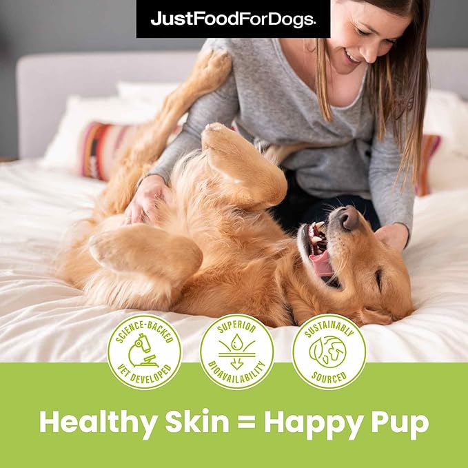 JustFoodForDogs Omega 3 for Dogs, Omega Oil for Dogs, Dog Joint Supplement, Skin and Coat Supplement, Dog Fish Oil Alternative, Human Grade, Vegan, Sustainable & Eco-Friendly - 8 oz