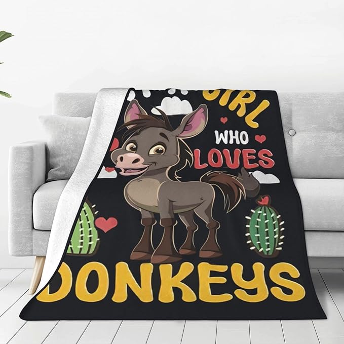 Just A Girl Who Love Donkeys Blanket Funny Donkey Decor Throw Blanket Gifts for Girls Boys Super Warm Soft Plush Lightweight Fleece Flannel Blanket Couch Bedding Blanket for Adults Kids Women 60"X50"