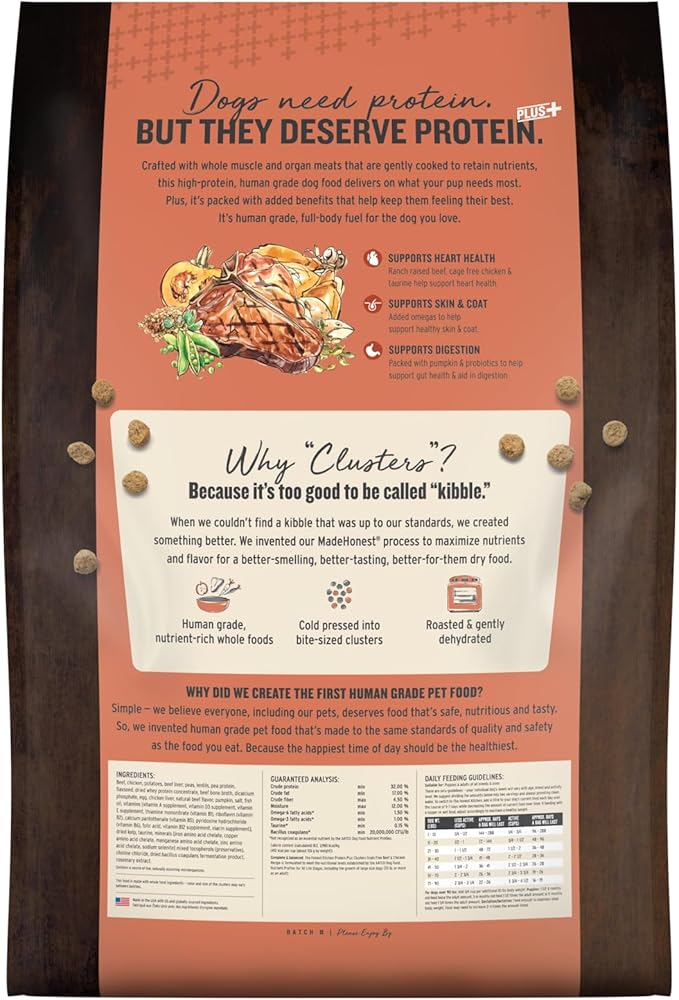 The Honest Kitchen Human Grade Dog Food, Protein Plus+ Clusters Grain Free Beef & Chicken Dry Dog Food, 18 lb Bag