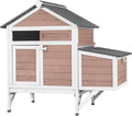 GUTINNEEN Small Chicken Coop with Nesting Box for 2–3 Chickens, Outdoor Duck House Raised Rabbit Hutch with Weatherpoof Asphalt Roof, 2 Perches, Easy Clean Pull-Out Tray, 40.94" L(Brown)