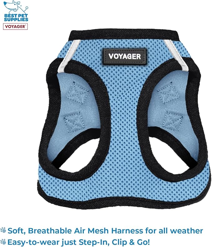 Voyager Step-in Air All Weather Mesh Harness and Reflective Dog 5 ft Leash Combo with Neoprene Handle, for Small, Medium and Large Breed Puppies by Best Pet Supplies - Blue, XX-Small