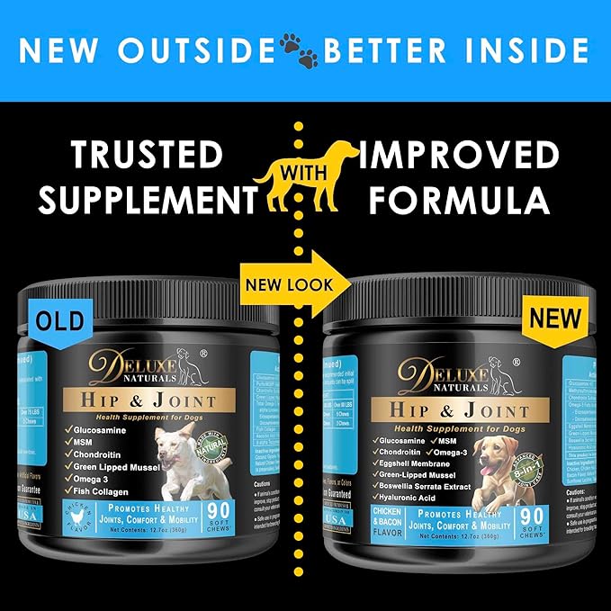 Hip and Joint Soft Chews for Dogs – 90 Count – Glucosamine, MSM, Chondroitin, Omega-3, Green-Lipped Mussel – Promotes Mobility, Comfort, and Joint Health – Chicken & Bacon Flavor