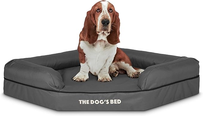 The Dog’s Bed Orthopedic Memory Foam Corner Dog Bed, Calming Surface – CertiPUR-Certified Foam, Oxford Fabric, Grey with Black Trim, Large