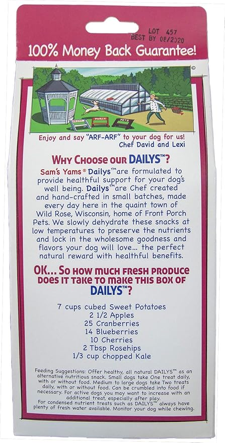 Sams Yams Sweet Potato Dog Treats, Healthy Dog Treats for Large, Medium or Small Breed Dogs, Vegan Sweet Potato Dog Chews Made in USA - Sam's Yams DAILY's Berry Yammy Recipe Dog Snacks, 7oz