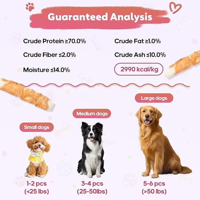Dog Rawhide Chews Chicken Wrapped Rawhide Dog Treats Long-Lasting Chew Sticks for Teeth Cleaning High-Protein Training Rewards for Medium & Large Breeds Aggressive Chewers Snacks, 9.62 oz