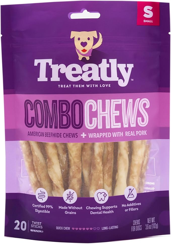 Combo Chews Beefhide Twist Sticks 5" w/Pork Meat Wrap Dog Chew Treats - 20 Count/1 Pack