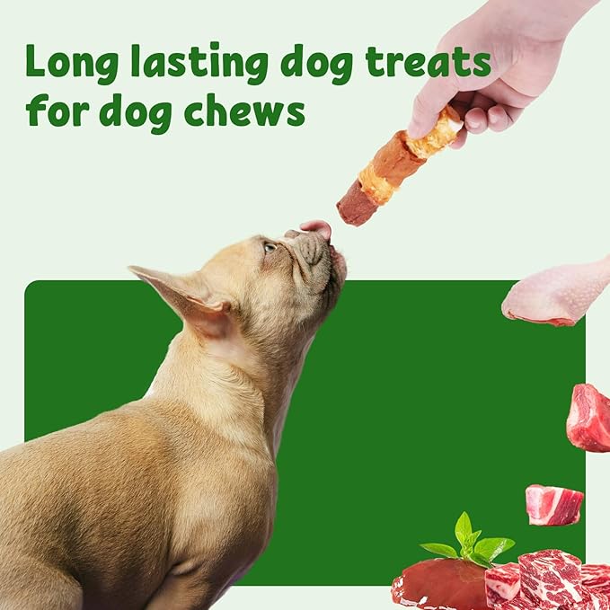 Dog Treats Triple Flavor Rolls - Chicken Liver, Beef, Chicken Wrapped Rawhide Rolls for Medium and Large Dogs Training Snacks 227g
