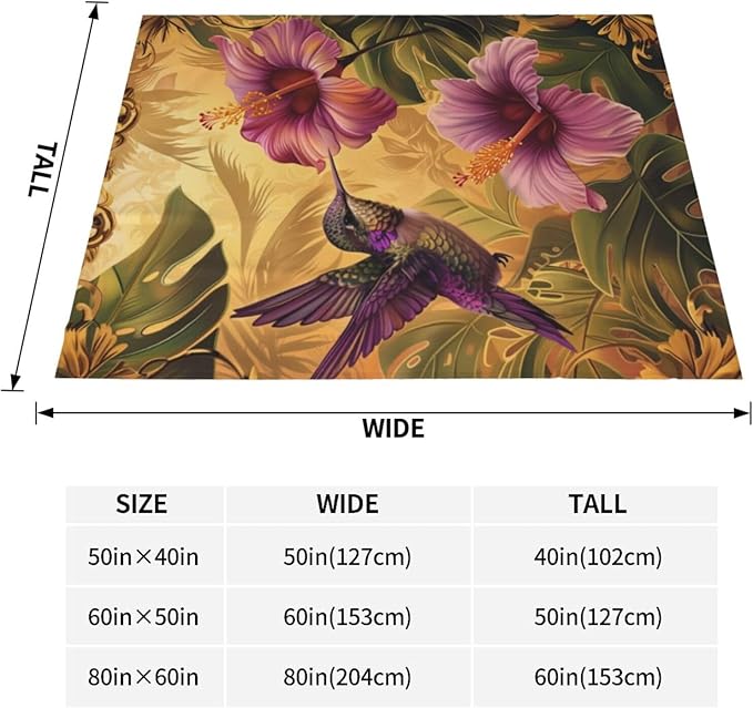 Floral Hummingbird Blanket Gifts for Women Men Adults Hummingbird Lovers, Bird Plush Fleece Throw Blankets, Cozy Soft Warm Bedding Decor for Sofa Living Room Travel 60"x80"