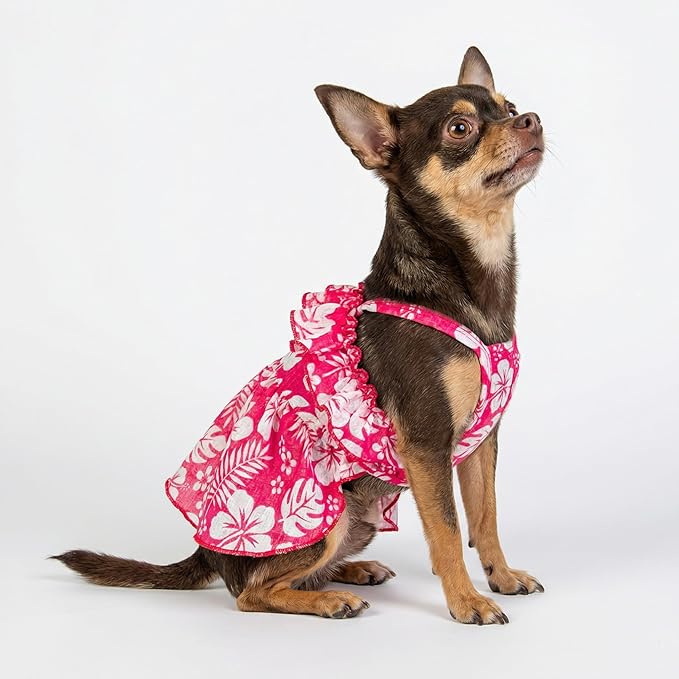 Fitwarm Tropical Dog Dress, Ruffled Doggy Hawaiian Dress, Dog Summer Clothes for Small Dogs Girl, Pet Outfit, Red, White, Small